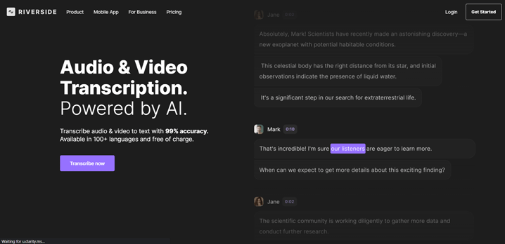 AI Transcription by Riverside